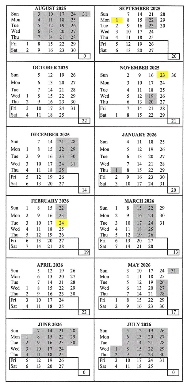 Little Angels Montessori Preschool Calendar 2025-2026